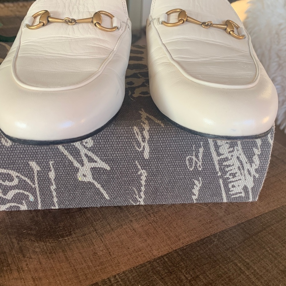 Gucci White Leather Mules with Gold Accents - Picture 3 of 5